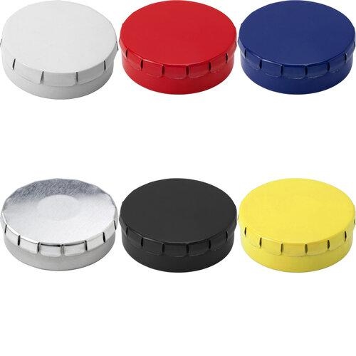 Rond metalen snoepblikje rood