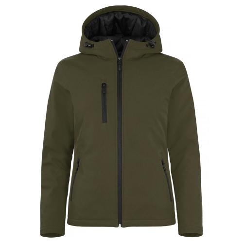 Padded hoody softshell ladies mistgroen,l