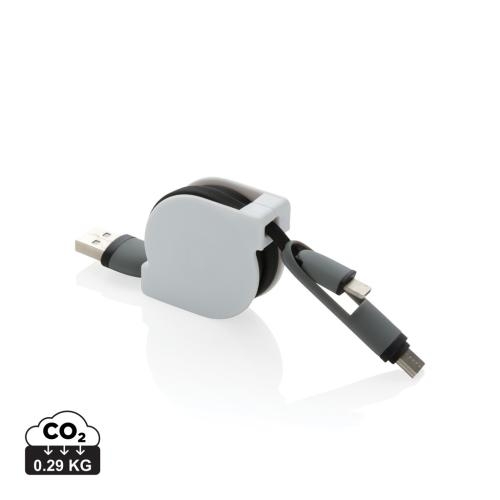3-in-1 kabel met rolmechanisme zwart