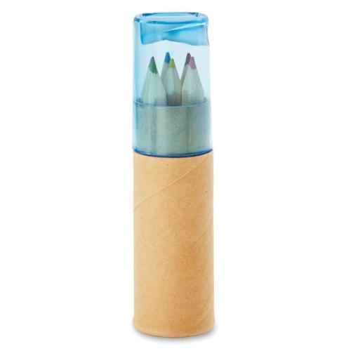 6 kleurpotloden in koker Petit Lambut transparant blauw