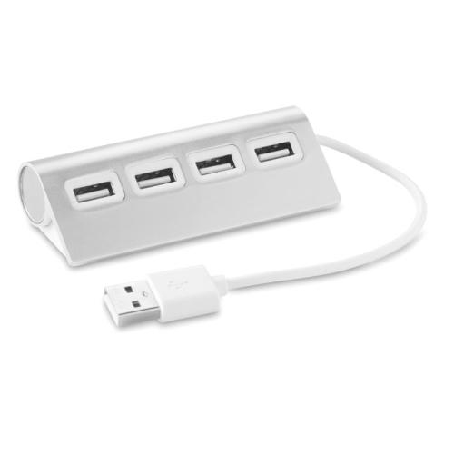 Hub met 4 poorten Aluhub mat zilver