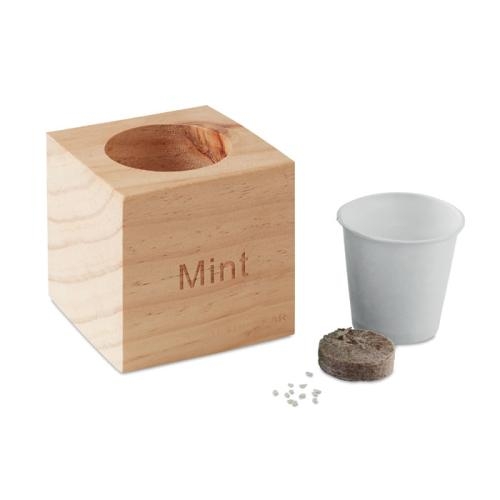 Kweekset, munt in houten pot hout
