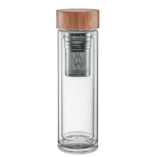 Glazen drinkfles met bamboe dop transparant