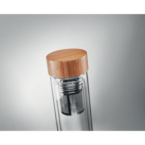 Glazen drinkfles met bamboe dop transparant