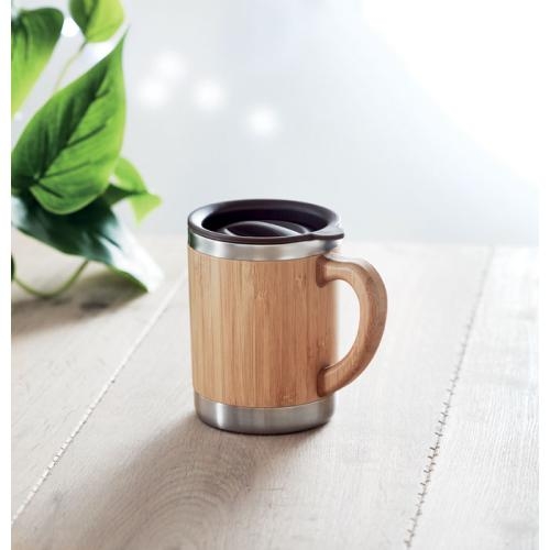 Dubbelwandige drinkbeker Mokka hout