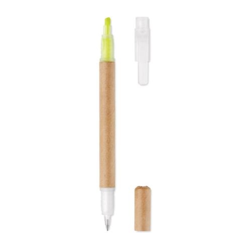 Kartonnen balpen met marker geel