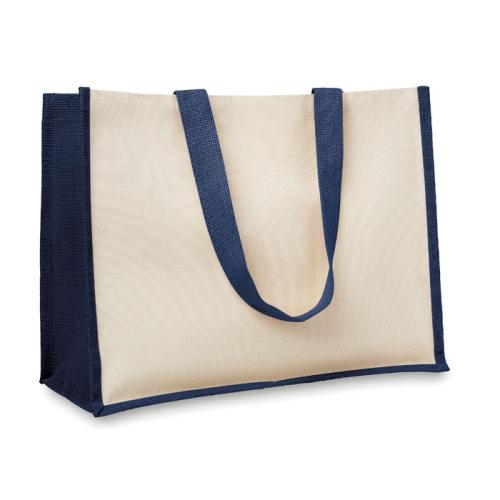Jute Canvas boodschappentas Campo de fiori blauw