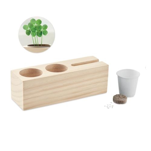 Bureaustandaard met klaverzaadjes wood