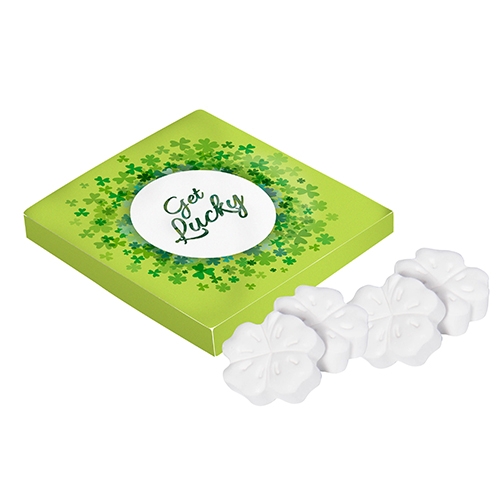 Vierkant doosje Klavertje 4 mints wit