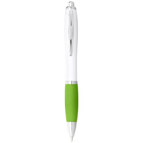 Witte Nash balpen gekleurde grip wit/limegroen