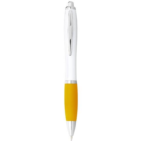 Witte Nash balpen gekleurde grip wit/geel