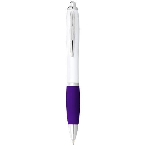 Witte Nash balpen gekleurde grip wit/paars