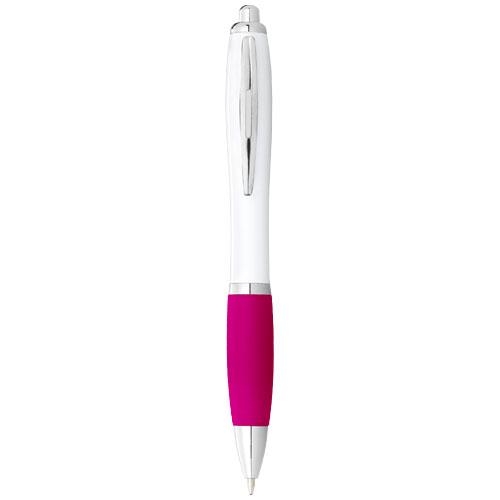 Witte Nash balpen gekleurde grip wit/roze