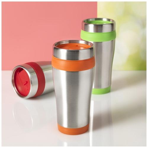 Geïsoleerde thermosbeker Elwood 410 ml zilver/rood