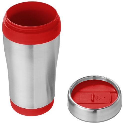 Geïsoleerde thermosbeker Elwood 410 ml zilver/rood