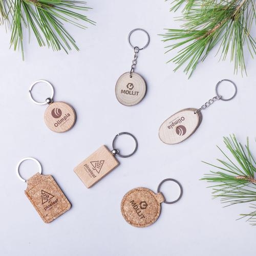 Ronde sleutelhanger van kurk Kimbox rond