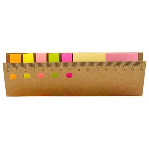 Memo liniaal met sticky notes bruin