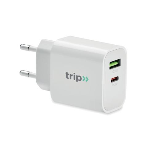 18W snellader USB-A en type-C wit