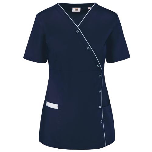 Damesblouse polykatoen drukknopen navy,3xl