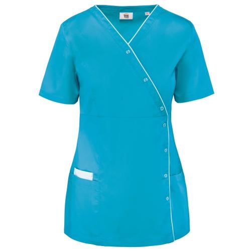 Damesblouse polykatoen drukknopen light turquoise,3xl