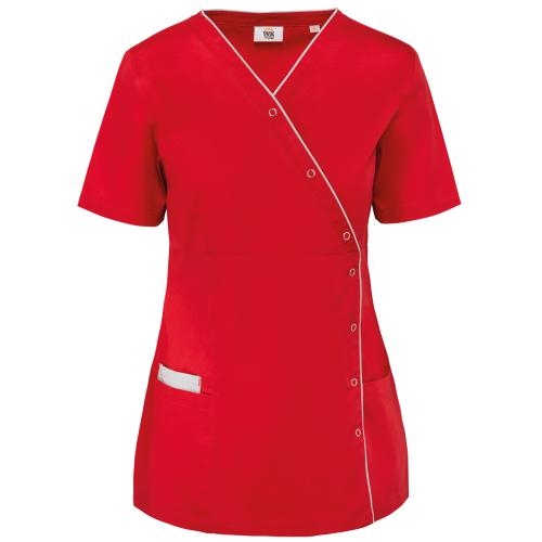 Damesblouse polykatoen drukknopen deep red,2xl