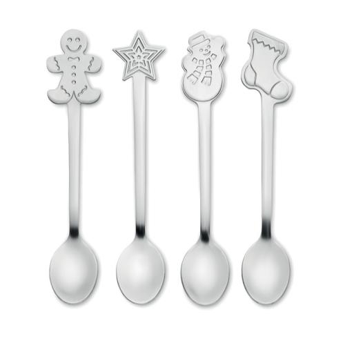 Set 4 kerst theelepeltjes mat zilver