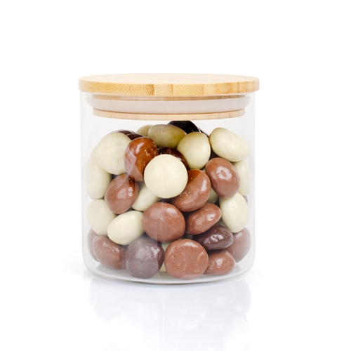 Glazen snoeppot chocolade mix kruidnoten glas